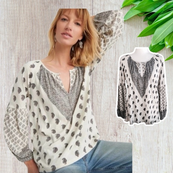 Lucky brand - Women's Black and White Patterned Top - Picture 1 of 6